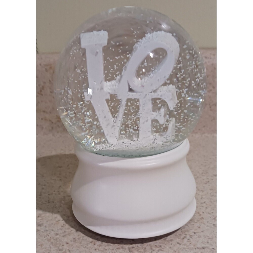 "LOVE"  ALL WHITE SNOW GLOBE /MUSIC BOX